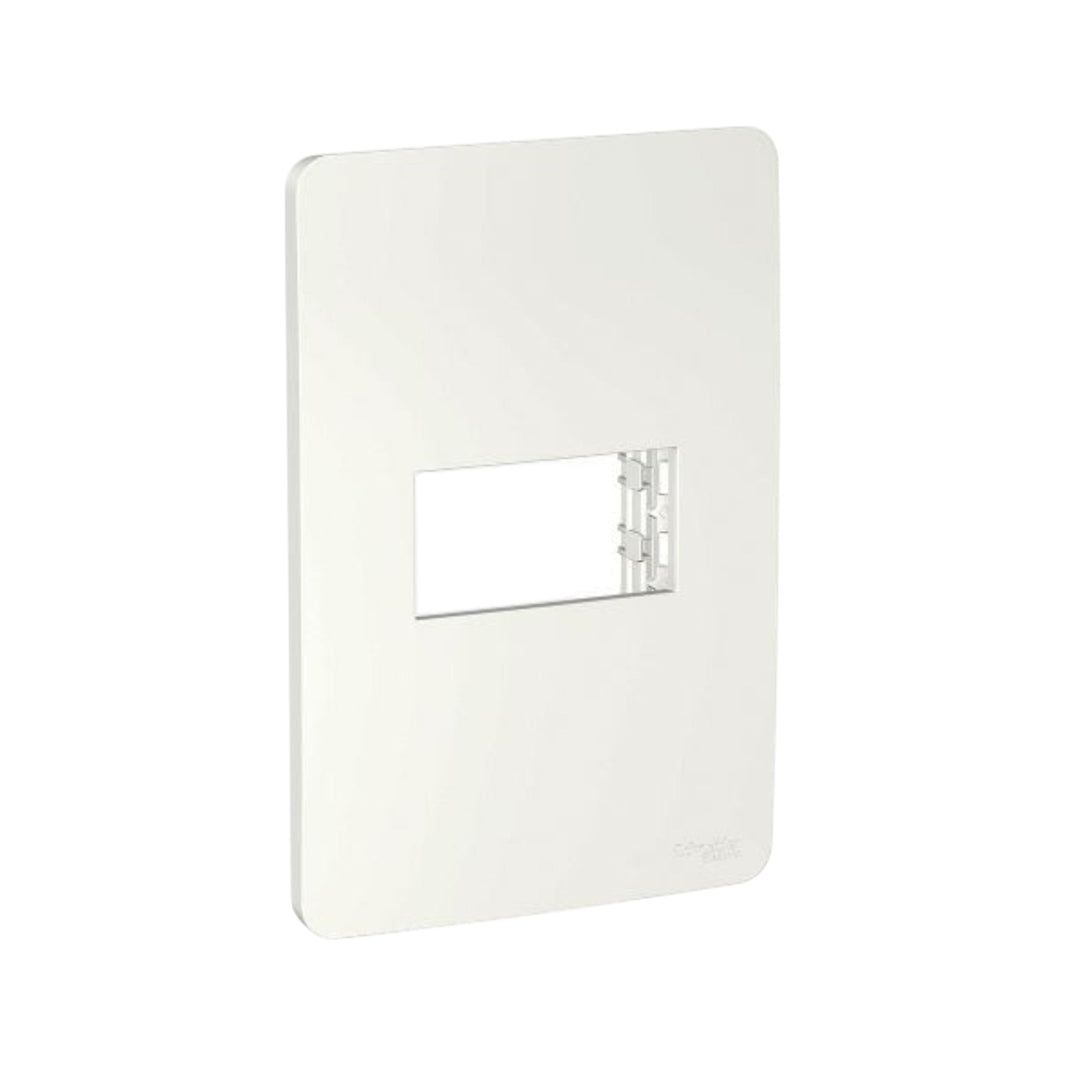 Placa con soporte PEFSA Schneider Electric Unica de 1 módulo en color blanco con diseño minimalista y acabado moderno.