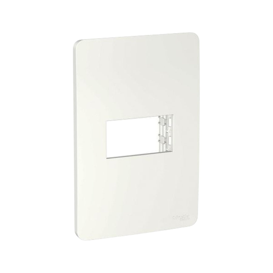 Placa con soporte PEFSA Schneider Electric Unica de 1 módulo en color blanco con diseño minimalista y acabado moderno.