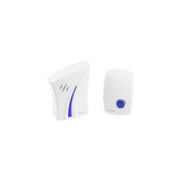 Timbre inalámbrico Sanelec de PEFSA | Productos Eléctricos y Ferreteros con receptor blanco y pulsador azul