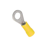 Zapata terminal de ojillo aislada Argos calibre 10-12 AWG con recubrimiento amarillo, disponible en PEFSA | Productos Eléctricos y Ferreteros