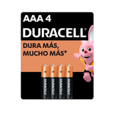 Pilas Alcalinas Duracell, Tamaño AAA, Larga Duración, Paquete de 4 Piezas