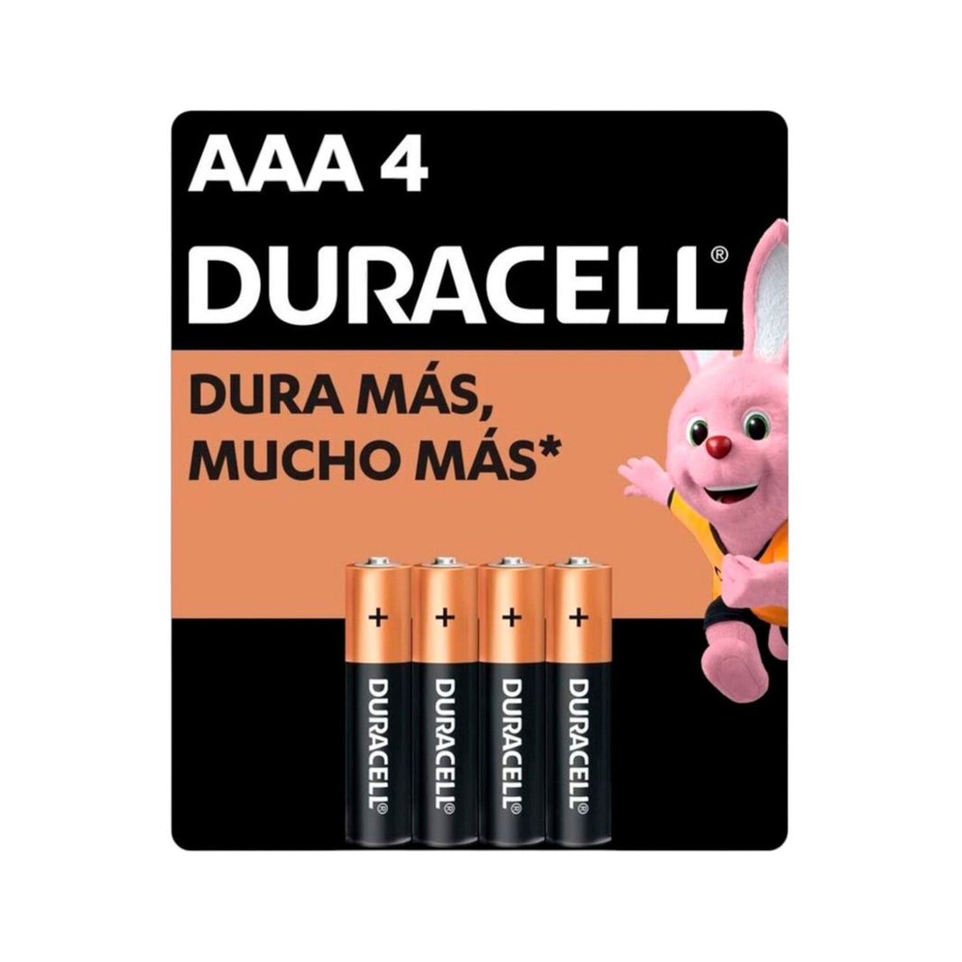 Pilas Alcalinas Duracell, Tamaño AAA, Larga Duración, Paquete de 4 Piezas