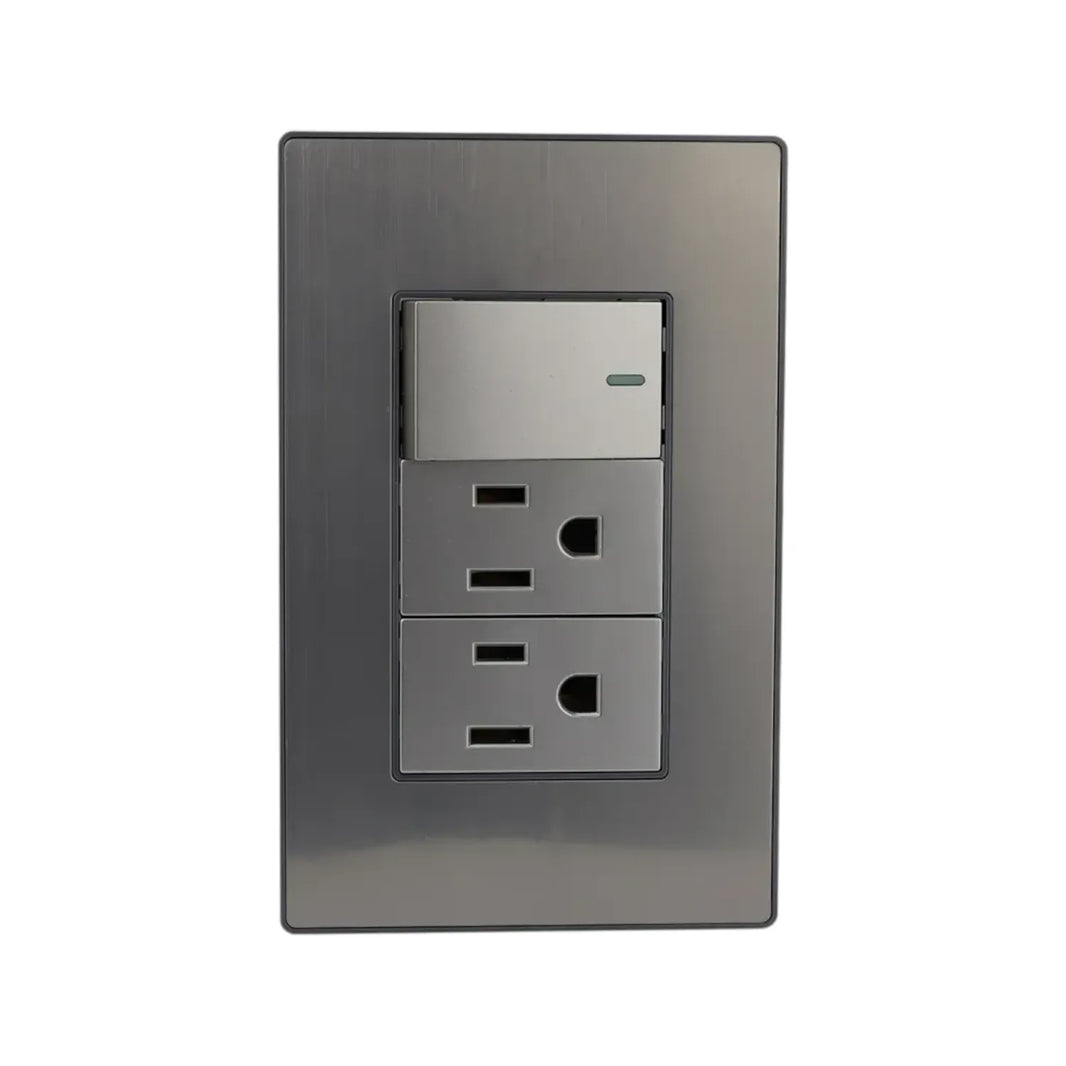 Placa Sanelec Línea Córdoba con Apagador y Contacto Doble Aterrizado 127V | SE346384