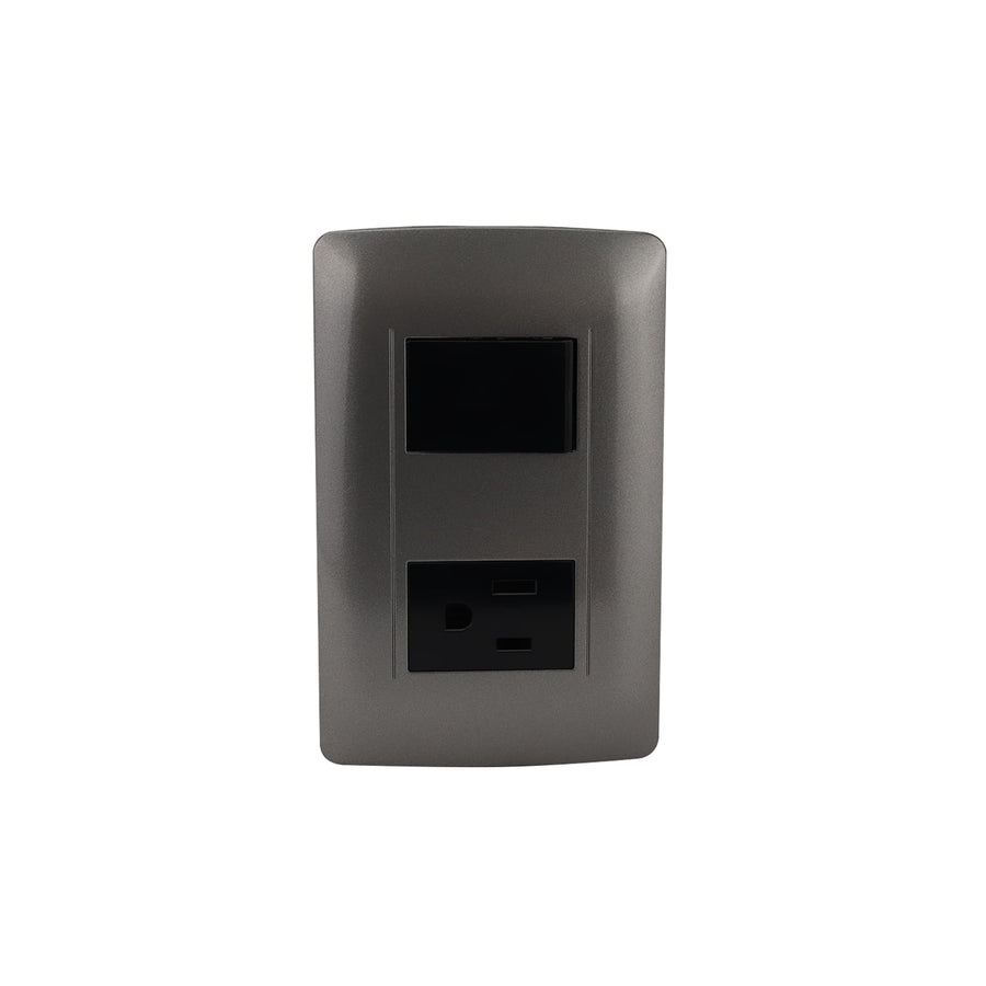 Placa Sanelec Línea Toscana Graphite con Apagador y Contacto Aterrizado 127V | SE345042