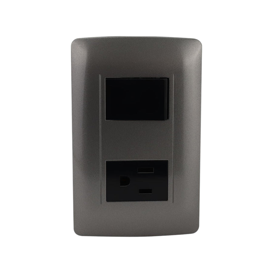 Placa Sanelec Línea Toscana Graphite con Apagador y Contacto Aterrizado 127V | SE345042