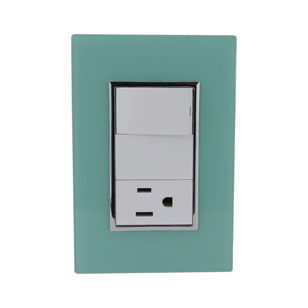 Placa Sanelec Línea Venecia Aqua con Apagador y Contacto Aterrizado 127V