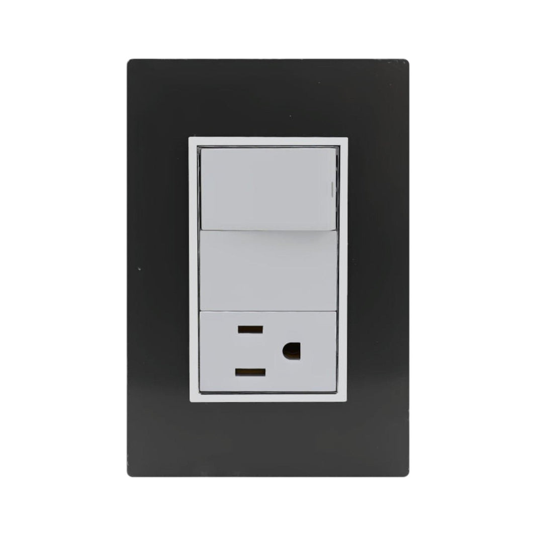 Placa Sanelec Línea Venecia Humo con Apagador y Contacto Aterrizado 127V | SE345387