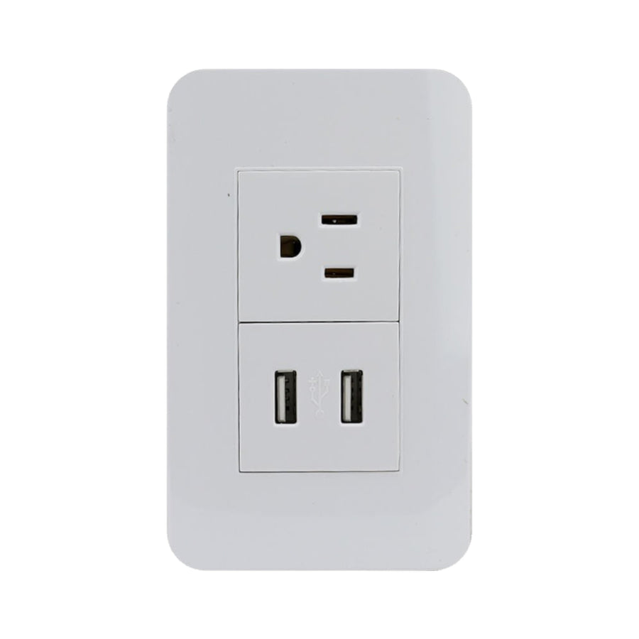 Placa Sanelec Línea Universal con Contacto Aterrizado y 2 Puertos USB 127V | SE344663