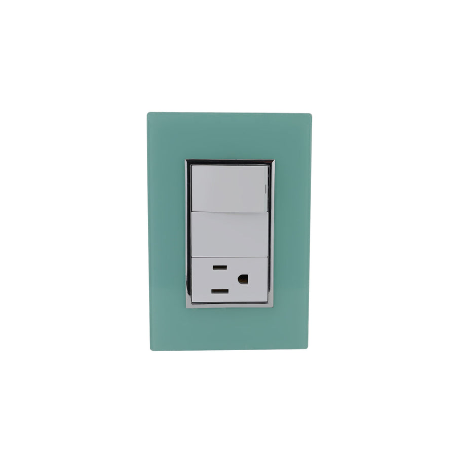 Placa Sanelec Línea Venecia Aqua con Apagador y Contacto Aterrizado 127V