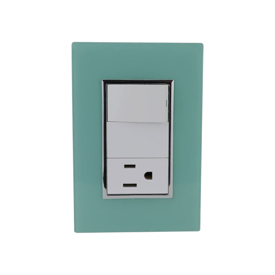 Placa Sanelec Línea Venecia Aqua con Apagador y Contacto Aterrizado 127V