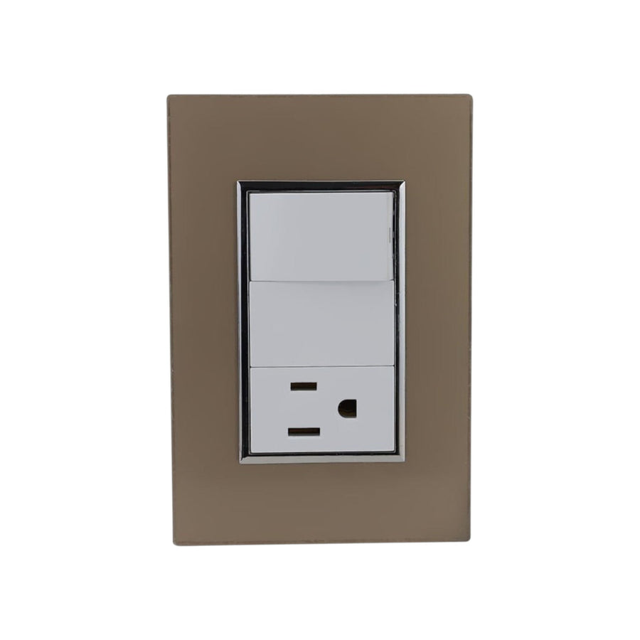 Placa Sanelec Línea Venecia Champagne con Apagador y Contacto Aterrizado 127V | SE345578