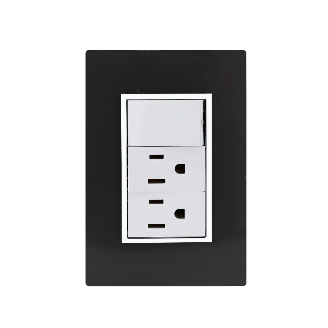 Placa Sanelec Línea Venecia Humo con Apagador y Contacto Doble Aterrizado 127V | SE345431