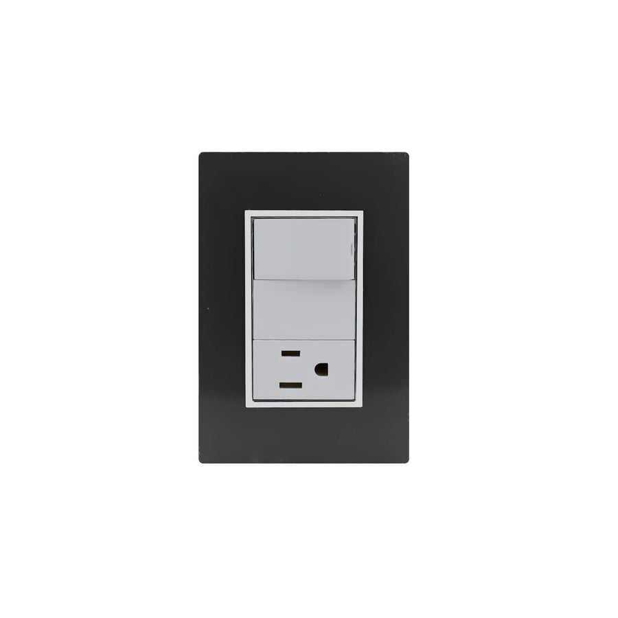 Placa Sanelec Línea Venecia Humo con Apagador y Contacto Aterrizado 127V | SE345387