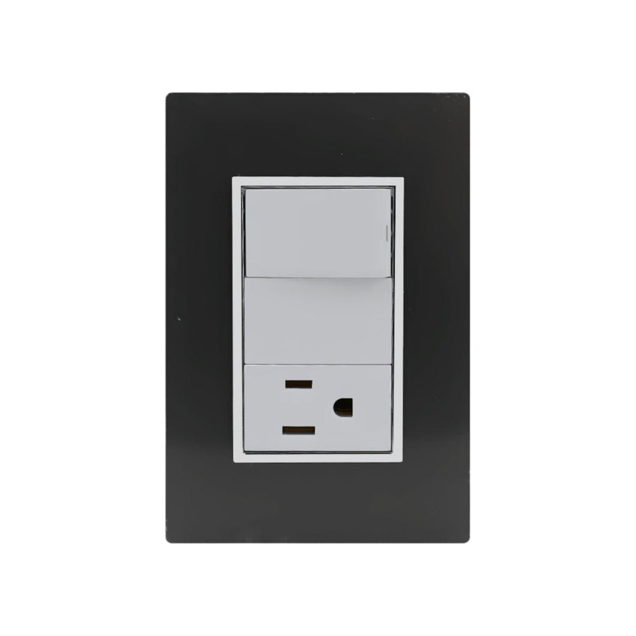 Placa Sanelec Línea Venecia Humo con Apagador y Contacto Aterrizado 127V | SE345387
