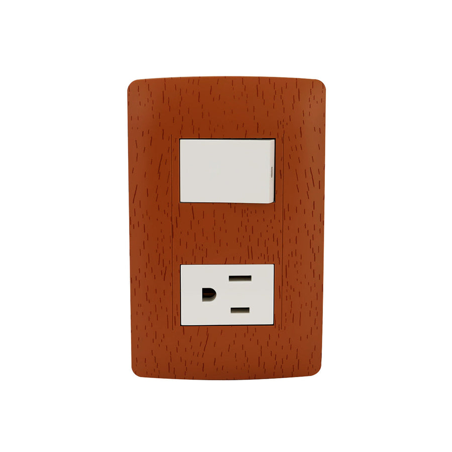 Placa Sanelec Línea Wooden con Apagador y Contacto Aterrizado 127V | SE345110