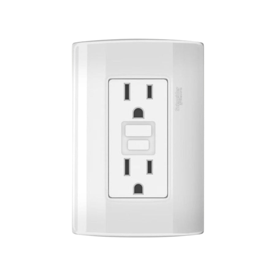 Kit Contacto Dúplex con Falla a Tierra (GFCI) Schneider Electric, 15A, 127V, Blanco