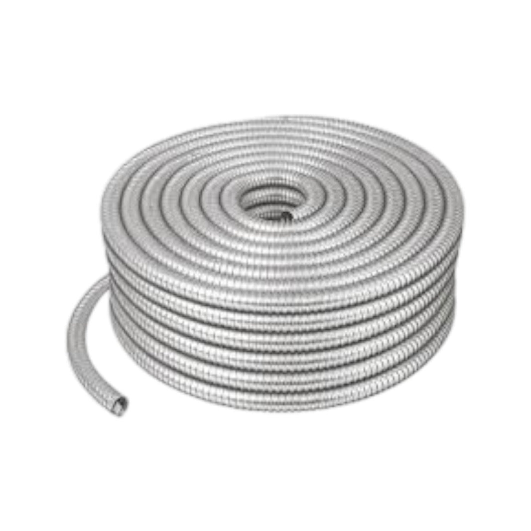 Rollo de 50 metros de tubo conduit metálico flexible Argos de 3/8 pulgadas fabricado en acero galvanizado.