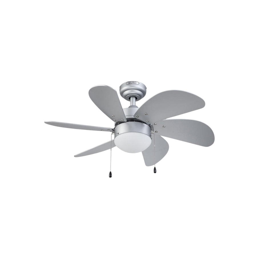 Ventilador de Techo Coolfan Tramontana, 30 Pulgadas, con Luz, 6 Aspas, 3 Velocidades, Color Plateado